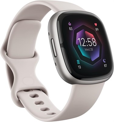 Умные часы Fitbit Sense 2 Advanced для здоровья и фитнеса с инструментами для управления стрессом и сном, приложением ЭКГ, SpO2, круглосуточным мониторингом сердечного ритма и GPS, цвет лунно-белый/платиновый, один размер (в комплекте ремешки S и L) 1000003700 - фото 516121