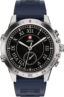 Swiss Military DOM5 Smartwatch 1.43" AMOLED, Bluetooth-звонки, многоязычность, отслеживание здоровья и спорта, беспроводная зарядка, 7 дней работы от аккумулятора, IP68, совместимость с iOS/Android, серебристая рамка с синим ремешком 1000003735 - фото 516292