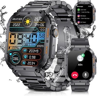 KASTWAVE Military Smart Watchs для мужчин, 1,96-дюймовые HD-часы для фитнеса с монитором сердечного ритма/кислорода в крови, искусственным интеллектом, водонепроницаемостью IP67, аккумулятором 400 мАч, прочные наружные смарт-часы для Android iOS 1000003809 - фото 516661