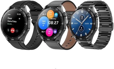 HainoTekoGermany Водонепроницаемые смарт-часы Haino Teko-4 GT4 с большим круглым экраном AMOLED-дисплеем, голосовым помощником AI, 3 сменными ремешками и зарядным кабелем, разработанные для мужчин (черные) 1000003842 - фото 516826