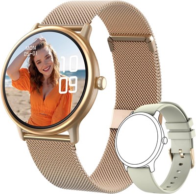 ZONEY Smartwatch Women Men с Bluetooth-звонком, 1,43-дюймовым AMOLED HD-экраном, IP68, фитнес-трекером, датчиком артериального давления, пульса, кислорода в крови, монитором сна, более 100 спортивных режимов (кремово-белый) 1000003848 - фото 516853