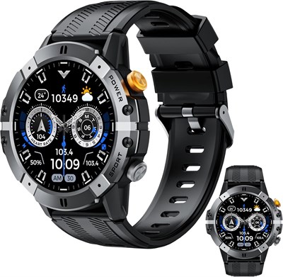 CUBOT Military Rugged Smart Watch для мужчин, 1,52-дюймовый TFT-экран, круглый циферблат, трекер активности для спорта/здоровья и фитнеса с возможностью звонков по Bluetooth, водонепроницаемый, функция AI Voice, поддержка Android/iOS C29 Black 1000004161 - фото 518324