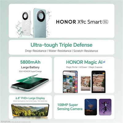 HONOR X9c Smart 5G 12 ГБ ОЗУ 256 ГБ Две SIM-карты Ocean Cyan - версия для ОАЭ 1000004403 - фото 518602