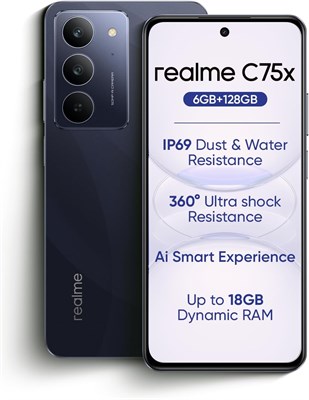 Смартфон Realme C75x 4G, 6 ГБ ОЗУ 128 ГБ, 6,67-дюймовый дисплей 120 Гц, 50-мегапиксельная камера, 5600 мА·ч, Android 15, защита IP68, быстрая зарядка 45 Вт, 12-месячная гарантия, версия для Ближнего Востока (цвет Oceanic Blue) 1000004632 - фото 519792