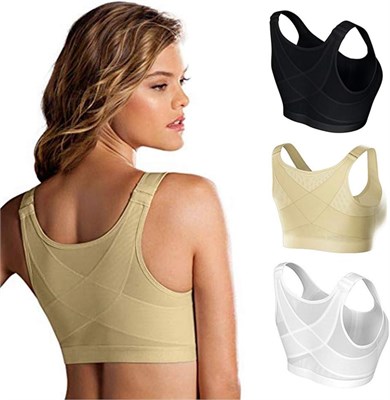 Bestsmile Корректор осанки Подтяжка бюстгальтера для женщин Ударопрочный спортивный поддерживающий жилет для фитнеса Бюстгальтеры дышащее нижнее белье Корсетный бюстгальтер с перекрестными бретелями S-5XL (черный, M) 1000004824