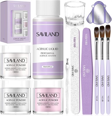 Набор для акрилового маникюра SAVILAND Essentials для начинающих: набор для акрилового маникюра для начинающих со всем необходимым: белая, розовая, прозрачная акриловая пудра и жидкость, набор № 8/10/14, кисточки для ногтей, инструменты для маникюра, дома 1000004898 - фото 520866