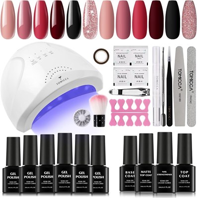 TOMICCA Gel Polish Set Starter Kit, набор из 6 цветов красного розового лака с верхним базовым покрытием и УФ-лампой для сушки ногтей 48 Вт, набор инструментов для светодиодного УФ-лампового дизайна ногтей Soak Off, набор «все в одном» для самостоятельног 1000004909 - фото 520917