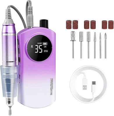 Azonee Professional Nail Drill 35000 RPM, электрическая аккумуляторная шлифовальная машинка для акрила с 6 металлическими насадками для ногтей, инструменты для маникюра и педикюра для акрилового геля своими руками для маникюра и педикюра Carve Polish 1000005002 - фото 521272