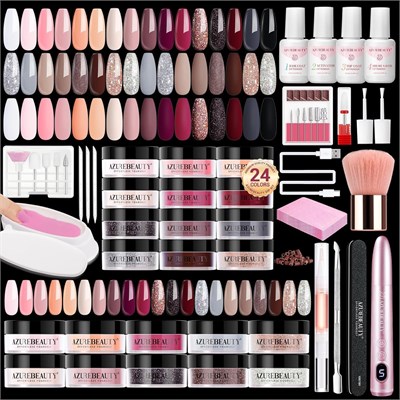 Набор для ногтей AZUREBEAUTY Dip Powder с электрической дрелью, 24 цвета, пудра для ногтей Nude Pink, стартовый набор с Dip Liquids, базой, верхним покрытием, активатором, портативный маникюрный набор для французского нейл-арта 1000005134 - фото 521696