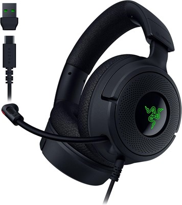 Проводная игровая гарнитура Razer Kraken V4 X: кардиоидный микрофон - амбушюры из пены с эффектом памяти - подсветка Chroma RGB - кабели типа C и типа A - для ПК, Mac, PS5, Nintendo Switch, Steam Deck, смартфона - черный 1000005204 - фото 522000