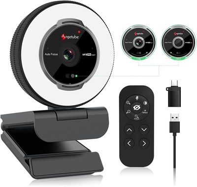 Веб-камера Angetube для потоковой трансляции с микрофоном: веб-камера USB 1080P 60 кадров в секунду с кольцевой подсветкой и пультом дистанционного управления — HD-веб-камера с 5-кратным цифровым зумом и встроенным защитным кожухом для ПК | Компьютера | Н 1000005408 - фото 522641
