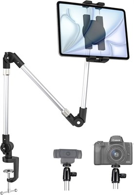 Держатель для планшета EXSHOW для кровати, настольного телефона или iPad с регулируемым длинным алюминиевым держателем и винтом 1/4 дюйма, вращающийся на 360° накладной кронштейн для цифровой зеркальной камеры, веб-камеры, iPad Pro 12.9, Air Mini, iPhone, 1000005536 - фото 523255