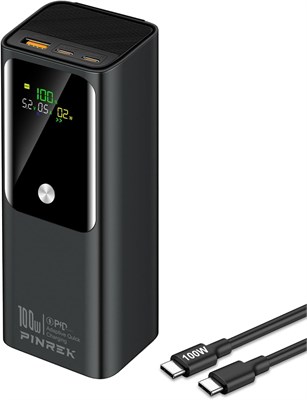 Внешний аккумулятор PINREK 20000 мА·ч, PD 100 Вт, быстрая зарядка, портативный, с 2 портами USB-C и 1 портом USB-A, аккумулятор, совместимый с ноутбуками MacBook, Galaxy S25/S24/S23, iPhone 16/15/14/13 1000006178