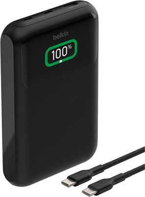 Внешний аккумулятор Belkin Fast Charge 20K с тремя портами для ноутбука, портами -C и -A, быстрая зарядка -C, портативное зарядное устройство для MacBook, iPhone 16 серии, iPad Pro, Galaxy S24 и других устройств - черный 1000006180