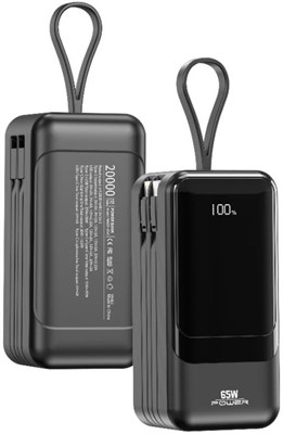 Внешний аккумулятор для мини-ноутбука IQ TOUCH мощностью 65 Вт, ёмкостью 20000 мА·ч, встроенные кабели Type-C и Lightning, цифровой дисплей, двусторонняя быстрая зарядка, поддержка нескольких устройств, многоуровневая защита, POWER-X65 1000006187