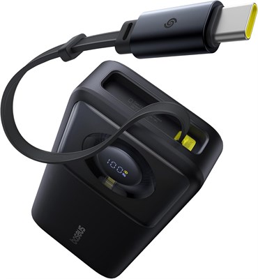 Внешний аккумулятор Baseus 65 Вт, 20000 мА·ч, портативное зарядное устройство для ноутбука со встроенным выдвижным кабелем USB-C, аккумулятор для быстрой зарядки Steam Deck, MacBook Pro, iPad, iPhone 16/15 серии, Samsung S23 S22 (черный) 1000006189