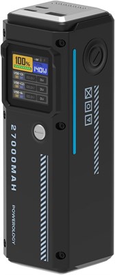 Powerology Powerbank 27000 мА·ч, умный дисплей, выходная мощность 140 Вт, быстрая зарядка PD, зарядное устройство для ноутбука, 2 порта USB-C, 1 порт USB-A, светодиодный дисплей, расширенные функции безопасности, портативная и прочная конструкция 1000006190