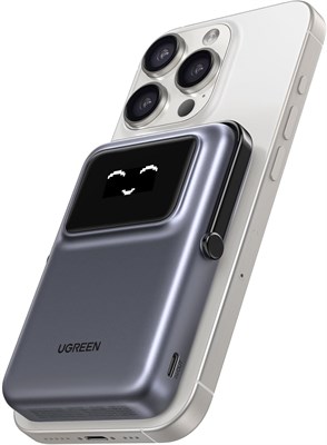 Беспроводной внешний аккумулятор UGREEN Uno с функцией быстрой зарядки, ёмкостью 10000 мА·ч, магнитным креплением, портативным зарядным устройством для мобильных телефонов PD20W со складной подставкой и TFT-дисплеем, аккумулятор MagSafe, совместимый с iPh 1000006195