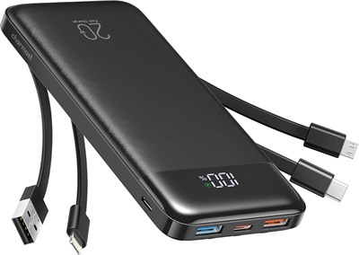 Внешний аккумулятор Charmast со встроенными кабелями, аккумулятор USB C емкостью 20000 мА·ч, 5 выходов, 4 входа со светодиодным дисплеем. Портативный внешний аккумулятор типа C, быстрая зарядка 22,5 Вт, совместим со смартфонами и другими устройствами. 1000006200