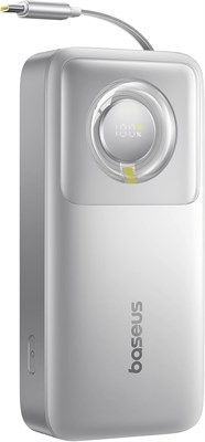 Внешний аккумулятор Baseus 65 Вт, 20000 мА·ч, портативное зарядное устройство для ноутбука со встроенным выдвижным кабелем USB-C, аккумулятор для быстрой зарядки Steam Deck, MacBook Pro, iPad, iPhone 16/15 серии, Samsung S23 S22 (серебристый) 1000006208