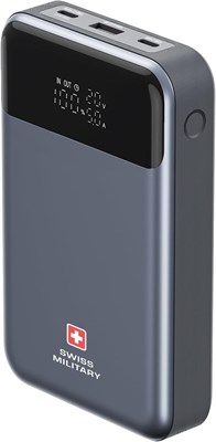 Портативный внешний аккумулятор Swiss Military 20000 мА·ч, 140 Вт (кабель премиум-класса 60 Вт в комплекте) — 100 Вт USB-C PD, три выхода, цифровой дисплей, подходит для использования в самолетах. Подходит для MacBook Pro, Dell XPS, iPad, iPhone, Samsung, 1000006210