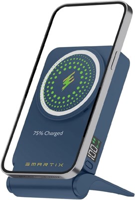 Внешний аккумулятор Smartix 10000 мА·ч, 45 Вт, магнитное крепление, беспроводное зарядное устройство MagSafe для iPhone 15/14/13/12, быстрая зарядка через USB-C PD для Samsung, iPad, MacBook, портативный аккумулятор с дисплеем и подставкой - синий 1000006234