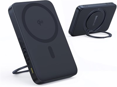 Беспроводной внешний аккумулятор Baseus PicoGo Qi2 5000 мА·ч с магнитным креплением, сверхтонкий, быстрый внешний аккумулятор MagSafe мощностью 20 Вт с портом USB-C, беспроводным зарядным устройством 15 Вт, вращающейся на 360° подставкой-кольцом, лёгким з 1000006243