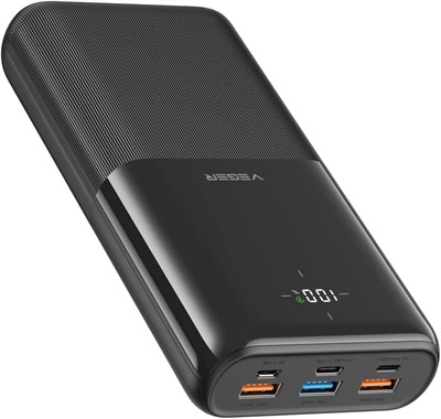 Портативное зарядное устройство VEGER Power Bank 30000 мАч, 22,5 Вт QC 3.0 PD 20 Вт USB 6-портовое зарядное устройство с током 3 А для быстрой зарядки, аккумулятор USB C, интеллектуальный светодиодный дисплей для iPhone, Samsung, Android и т. д. 1000006251