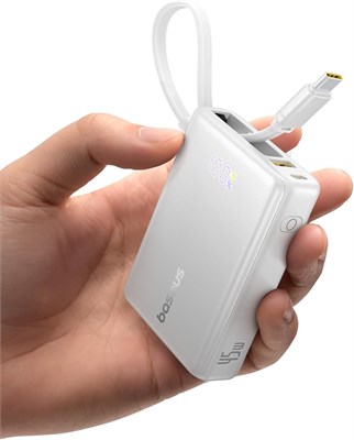 Внешний аккумулятор Baseus для iPhone, 10000 мАч, 45 Вт, 3 выхода, портативное зарядное устройство со встроенным кабелем USB-C, внешний аккумулятор с функцией быстрой зарядки PD QC для iPhone 16/15/14/13/Pro/Pro Max, Samsung, MacBook Pro, iPad 1000006252