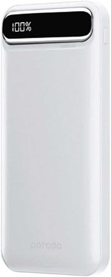 Внешний аккумулятор Porodo 10000 мА·ч для одновременной зарядки двух устройств, светодиодный цифровой дисплей, защита от перегрева, огнестойкий материал, тонкий дизайн - белый 1000006275