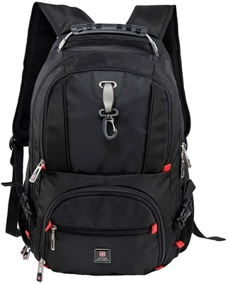 Роскошный рюкзак Swiss Military с отделением для ноутбука 15,6 дюйма, прочный и износостойкий полиэстер 1000D, каркасная ручка, мягкая спинка, карман для портативного зарядного устройства, зарядка через USB/Aux, держатель для двух бутылок - черный. 1000006294