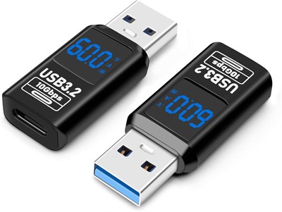 Цифровой дисплей AIYEEN USB 3.2, адаптер USB A (штекер) – USB C (гнездо) OTG, 10 Гбит/с (2 шт.), мониторинг энергопотребления в режиме реального времени, быстрая зарядка до 60 Вт, совместимость с ноутбуком, внешний аккумулятор 1000006322