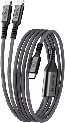 Кабель Blupebble PowerFlow 3-в-1 USB-C на два USB-C — быстрая зарядка 100 Вт и синхронизация данных, плетеный разветвитель Type-C длиной 1,2 м для ноутбука, планшета, телефона, внешнего аккумулятора 1000006324