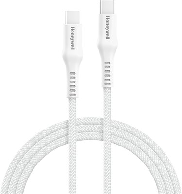 Кабель Honeywell USB Type C – Type C, 1,2 м (4 фута), мощность 60 Вт, QC 3.0, быстрая зарядка, нейлоновый плетеный кабель для устройств Apple, смартфонов, ноутбуков, внешних аккумуляторов, планшетов, наушников, колонок – белый 1000006328