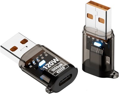 Адаптер HTGuoji USB 3.2 Digital Display A (штекер/гнездо USB-C) OTG, 10 Гбит/с, мониторинг мощности в режиме реального времени, быстрая зарядка до 120 Вт для ноутбуков, внешних аккумуляторов и других устройств USB-A (2 шт.) (черный) 1000006337