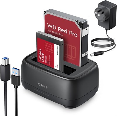 Внешний док-накопитель ORICO для жестких дисков, дубликатор/клонер SATA на USB C для 2,5/3,5-дюймовых твердотельных накопителей Seagate Samsung WD Crucial SanDisk, двойной отсек для накопителей, 36 ТБ, для ноутбуков PS5, Xbox, ПК 1000006603 - фото 526443