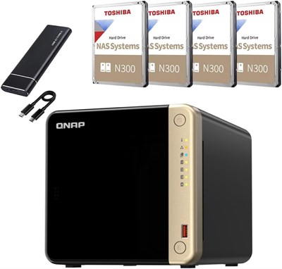 QNAP TS464 NAS 4 Bay (16GB RAM) – Preconfigured with 16TB (4 x 4TB) NAS HDDs, High-Performance Desktop Storage – FREE 512GB External SSD for Backup 1000006611 - фото 526479