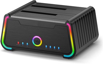 Высокоскоростная док-станция USB 3.0 для жестких дисков SATA HDD SSD, совместима с дисками 2,5/3,5 дюйма, RGB-подсветка, функция клонирования, поддержка технологии UASP 1000006625 - фото 526549