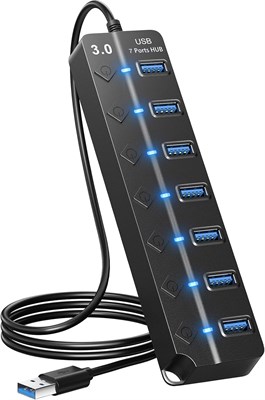ONFINIO USB Hub 3.0, 7-портовый USB-концентратор-разветвитель с индивидуальными выключателями и индикаторами, кабель длиной 3,2 фута/1 м, совместимый с MacBook, ноутбуком, Surface Pro, PS4, ПК, флеш-накопителем, мобильным жестким диском 1000006634 - фото 526593