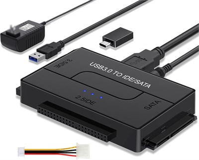 USB 3.0 to SATA and IDE Adapter, External Hard Drive Ultra Recovery Converter Kit for Universal 2.5 3.5 IDE and SATA HDD SSD, 5.25-inch DVD/CD-ROM Optical Drive, Included Power Adapter, Easy to Use 1000006652 - фото 526682