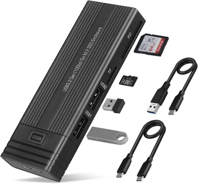 XLT M.2 NVMe SSD Enclosure Adapter Tool-Free, USB 3.2 Gen 2 10Gbps HDD Adapter MKey(B+M Key) SSD Reader, with 2 Port USB Type-A and SD/TF Cardread, Support UASP Trim for 2242/2260/2280 1000006653 - фото 526687