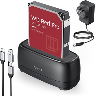 Док-станция для жесткого диска ORICO с портом USB C для WD, Seagate, Toshiba, 2,5"/3,5" SSD, HDD SATA I II III, док-станция для жесткого диска объемом до 18 ТБ с поддержкой UASP и TRIM, кабель 2-в-1 Type C - USB A для PS5, Xbox, ПК 1000006682 - фото 526825
