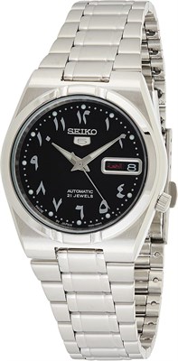Мужские часы Seiko с чёрным циферблатом и браслетом из нержавеющей стали — Snk063J5, серебристый ремешок, аналоговый дисплей, Snk063J5 1000006869 - фото 527349