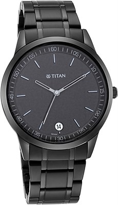 Мужские аналоговые часы Titan с черным циферблатом и металлическим корпусом - 1806Nm01, цвет ремешка - черный 1000006883 - фото 527405