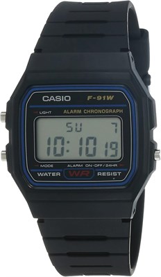 Мужские классические часы Casio F91W-1 с хронографом и ЖК-дисплеем, будильником, черные, F-91W-1DG 1000006897 - фото 527461