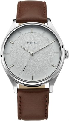 Мужские аналоговые часы Titan Neo с белым циферблатом - 1802SL13, натуральная кожа, коричневый ремешок 1000006909 - фото 527516