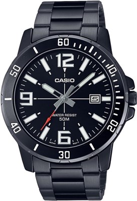 Мужские часы Casio MTP-VD01B-1BVUDF с чёрным циферблатом и чёрным ремешком 1000006933 - фото 527619