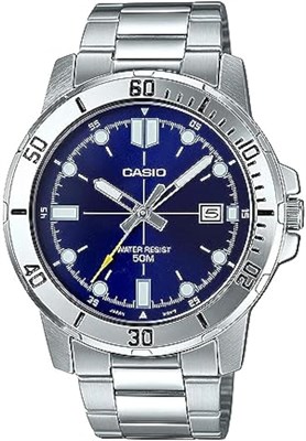 Мужские часы Casio MTP-VD01D-2EVUDF. Синий циферблат, серебристый ремешок. 1000006955 - фото 527704
