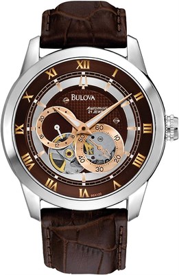Мужские классические автоматические часы Bulova Sutton с четырьмя стрелками, 24-часовым дополнительным циферблатом, открытой апертурой, автоподзаводом, прозрачной задней крышкой, двойным изогнутым минеральным стеклом, светящимися стрелками, 42 мм 1000006963 - фото 527740