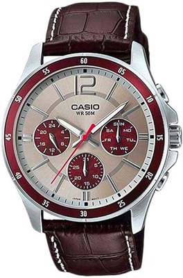 Мужские часы Casio с серым циферблатом и кожаным ремешком - MTP-1374L-7A1VDF, ремешок 1000006972 - фото 527773